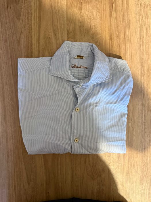 Casualowa koszula w drobne prążki z długim rękawem Fitted Body M bawełniana niebieska Stenstroms
