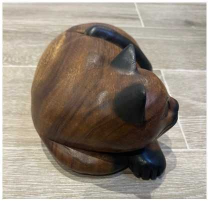 Gato Vintage escultura em madeira