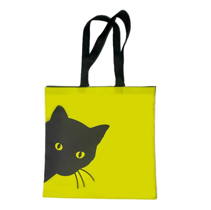 Эко Сумка шоппер тканевая с принтом Чёрный кот. Акционная цена.