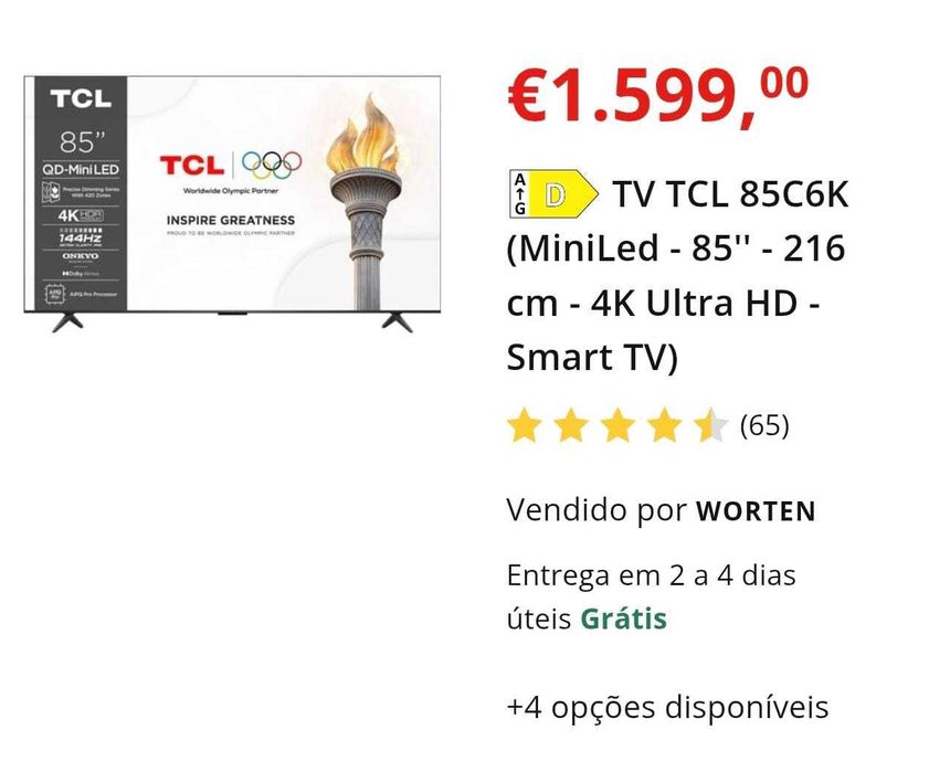 TV Mini-Led 85" TCL C6K com Garantia | Nova & Embalada