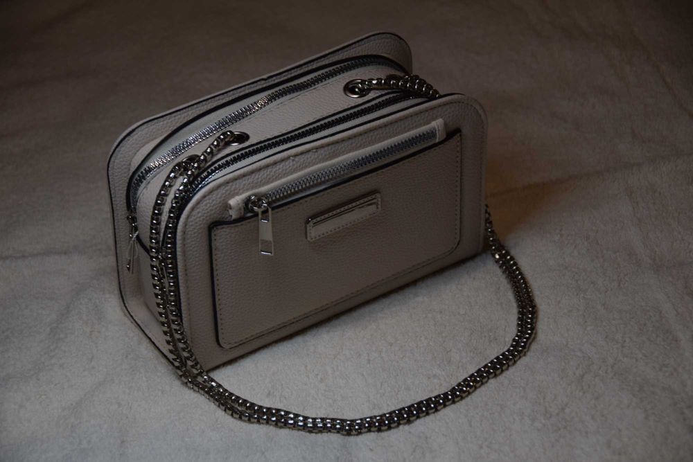Bolsa Camera Bag Bege - Alça de Corrente Conversível (3 em 1)