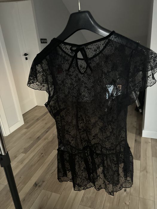 Nowa 38 M Bluzka przeźroczysta koszula Zára czarna Gatta koronkowa