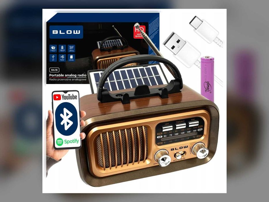 Radio Retro FM AM SW Przenośne Na Baterie i Sieć USB Brązowe