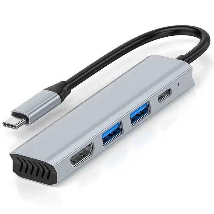 USB хаб Type C HW-6004B 4 в 1 HDMI 4K 2xUSB PD юсб переходник адаптер