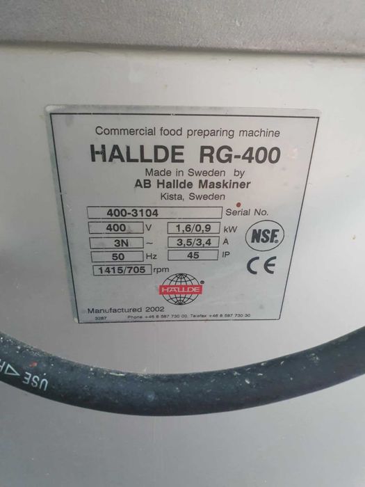 Szatkownica z przystawką do ciągłego podania HALLDE RG-400 240 kg/h