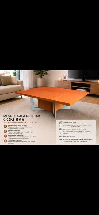Mesa de centro com bar oculto