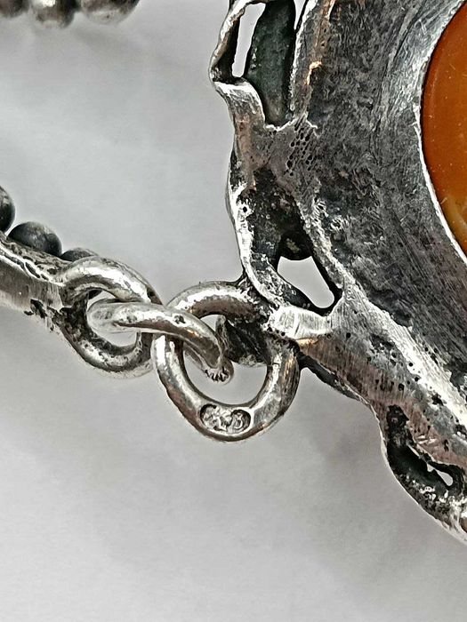 Srebrny naszyjnik z bursztynem vintage 57,54 g