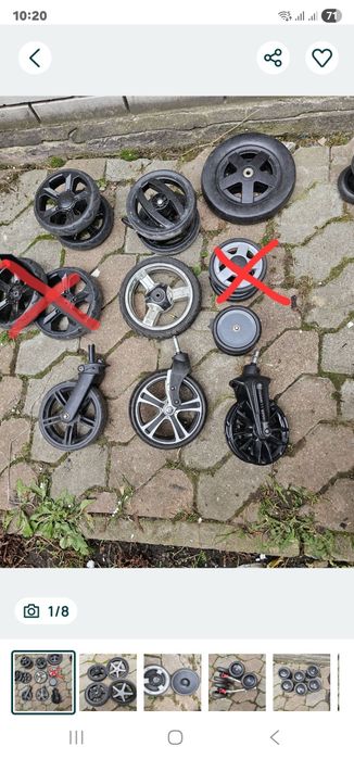 Колеса до дитячих колясок, бампери, капюшоны