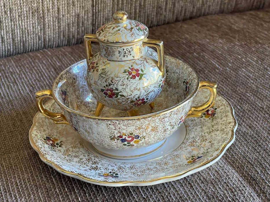 Conjunto de Cerâmica da Athena OAL pintado à mão e ouro