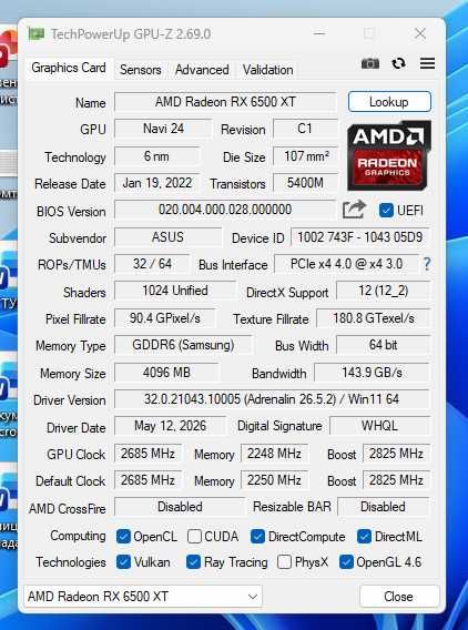 Відеокарта  Radeon RX 6500 XT 4Gb ASUS TUF Gaming