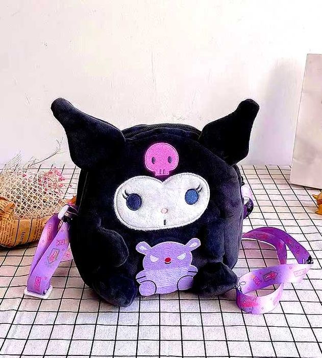 Kuromi Sanrio Kawaii Hello Kitty miękka puchata torba listonoszka