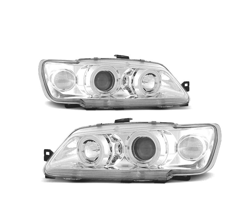 FARÓIS ANGEL EYES PEUGEOT 306 93-97 FUNDO CROMADO