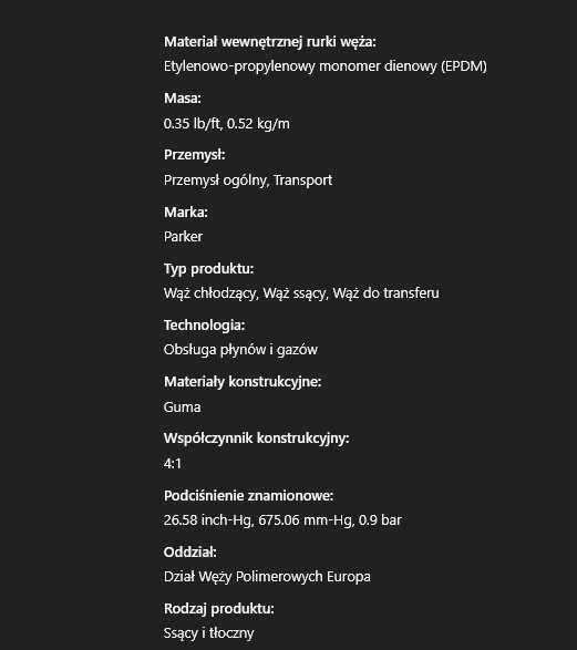 Wąż hydrauliczny Parker 3/4" E-Z Form GS 7395