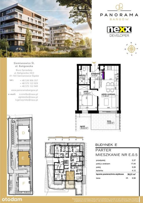 2-pokojowe mieszkanie 36m2 + taras Bezpośrednio