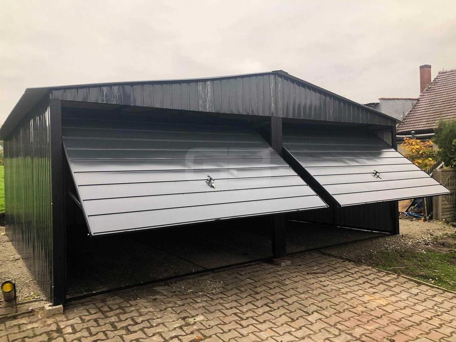 Garaż blaszany 6x6 wolnostojący 2x Brama uchylna dwuspadowy GB191