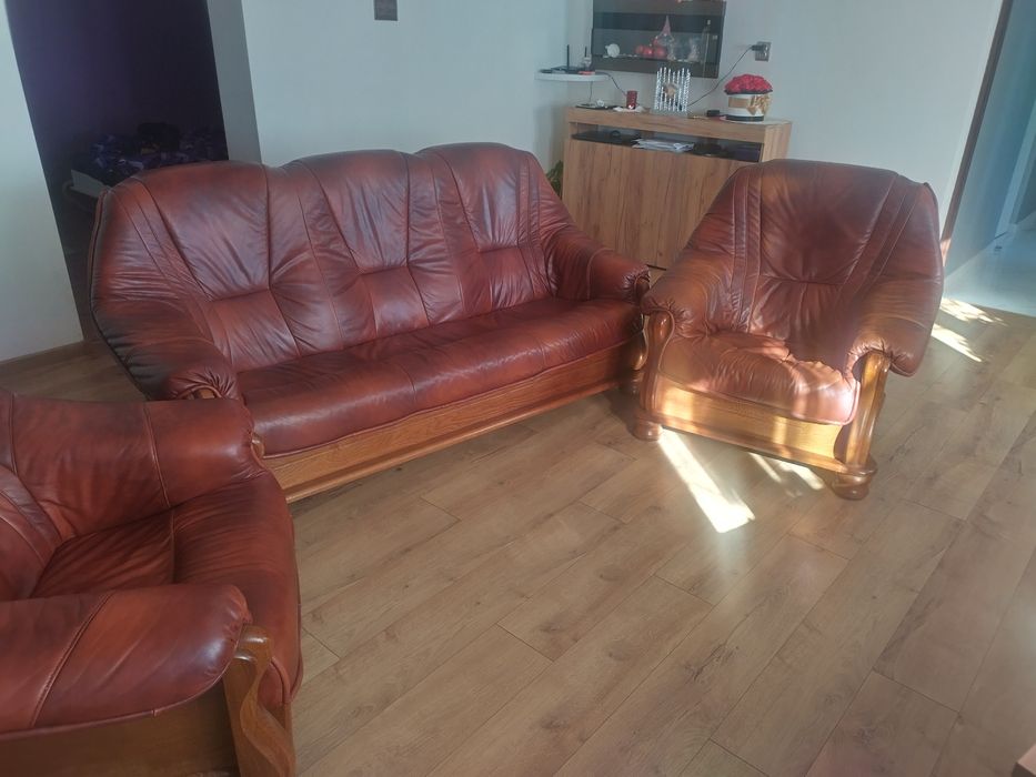 Meble do salonu dąb/skóra (naturalna)