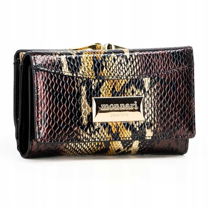 MONNARI Portfel Damski Skórzany Elegancki Na Prezent Skóra Węża Logo