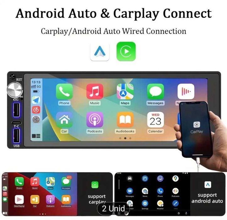 Rádio Carro Android Auto & Carplay + Câmara Traseira + Comando - NOVO