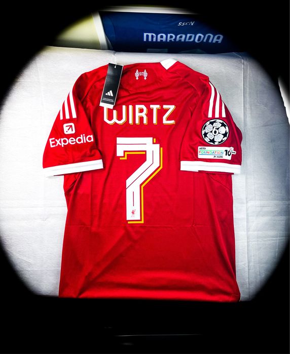 (L) Florian Wirtz 7 Liverpool 2025/26 z Ligi Mistrzów Nowa Czerwona Piłkarska Domowa Koszulka Sportowa T-shirt Adidas | Champions League UEFA