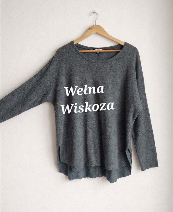 Luźny sweter damski z wiskozy z domieszką wełny szary M/L lekki