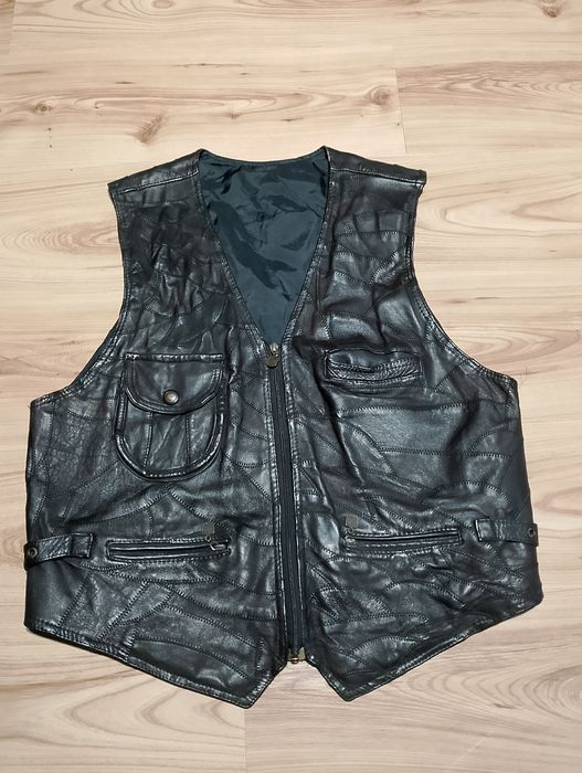 Brązowa Męska Skórzana Kamizelka Elazar Leather Patchwork Vintage Biker