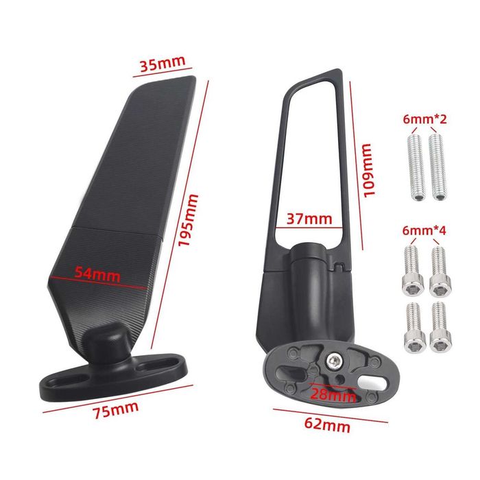 Par de espelhos asa pequenos (130 mm) e grandes (156 mm) moto racer