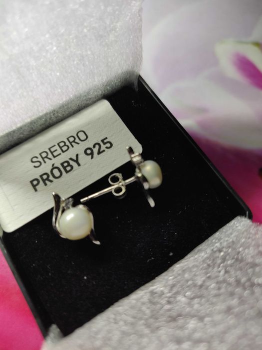 Śliczne kolczyki ze srebra 925, perły i cyrkonie - nowe