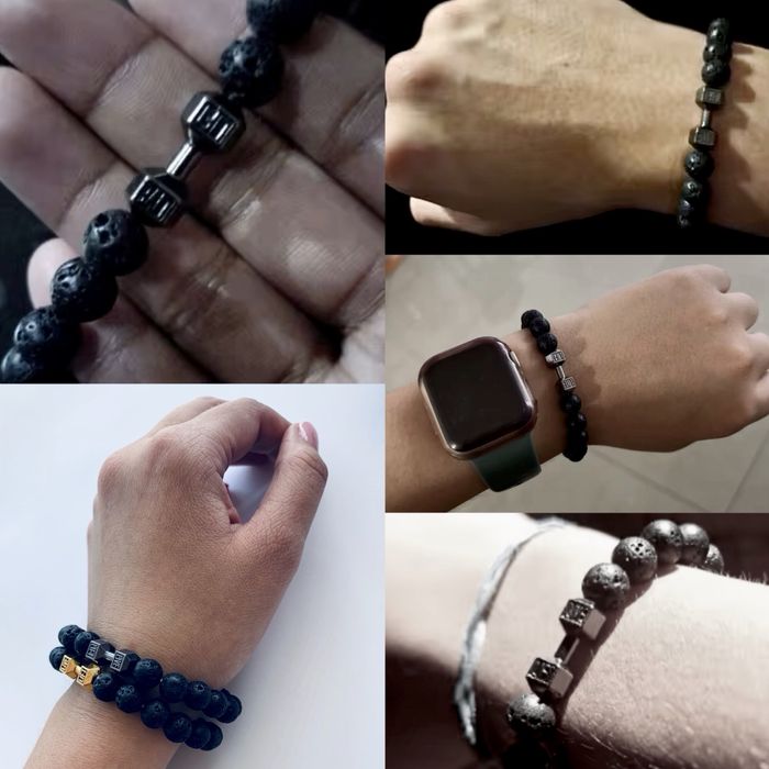 Браслет гантеля чоловічий чи жіночий вулканічна лава з каменя спорт