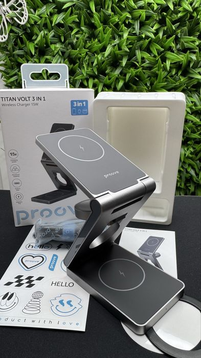 Стильна металева бездротова зарядка 3 в 1 Proove Titan