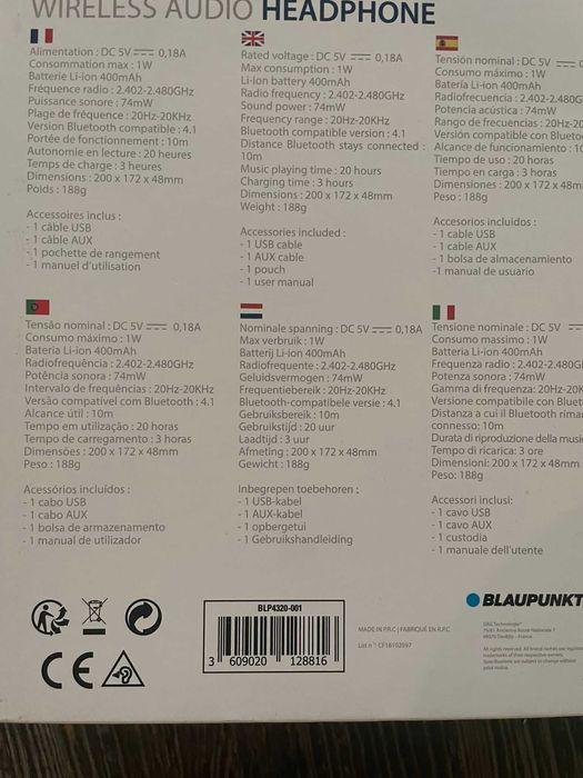 Auscultadores Bluetooth Blaupunkt – 20h Autonomia