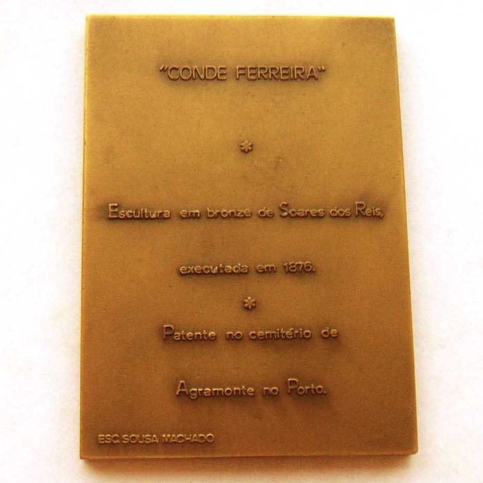 Medalha de Bronze Arte Escultura do Conde Ferreira por Soares dos Reis