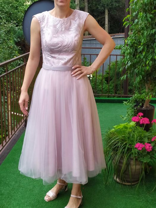 Śliczna Tiulowa Sukienka weselna wieczorowa dla druhny, panny młodej