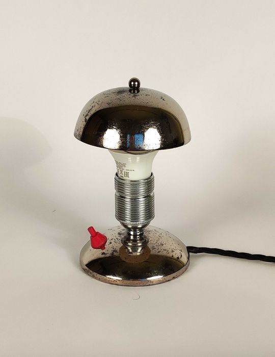 Lampa chromowana nocna PRL retro art deco vintage mid century