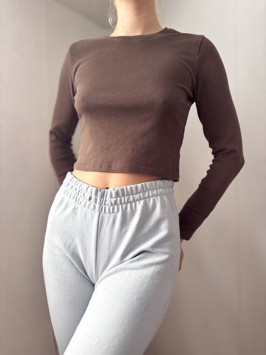 Brązowy basic top koszulka czekoladowa bawełniana pull and bear