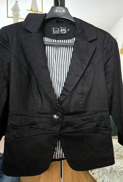 Żakiet marynarka Ryłko czarny roz. 36 S rękaw 3/4 elegancki bawełna