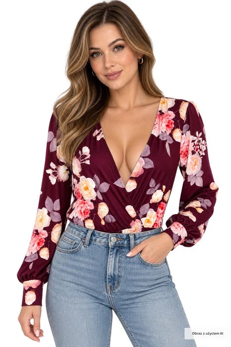 Body kopertowe w kwiaty fioletowe romantyczne S