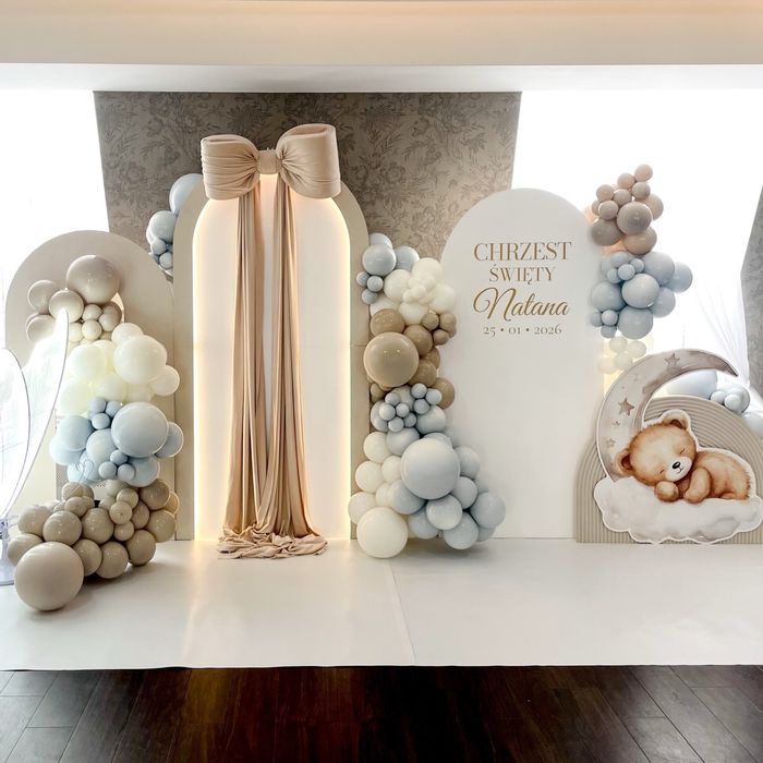Ścianka zdjęciowa balonowa chrzest roczek urodziny event firmowy