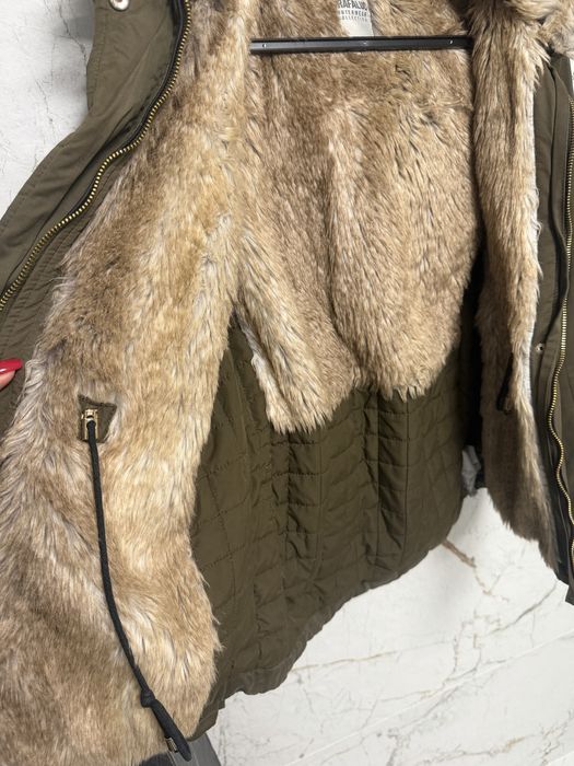 Kurtka ocieplana zara khaki futerko S