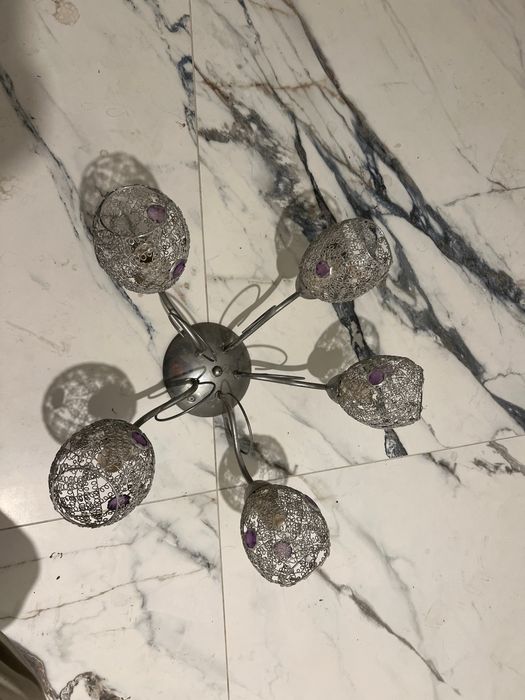 Lampa sufitowa 5-ramienna żyrandol ALFA fioletowe kryształki