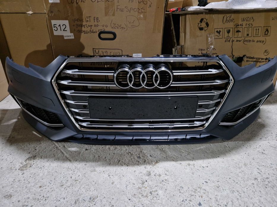 Передний бампер (стиль S4) под дистроник на Audi A4 B9 2015-2019год.