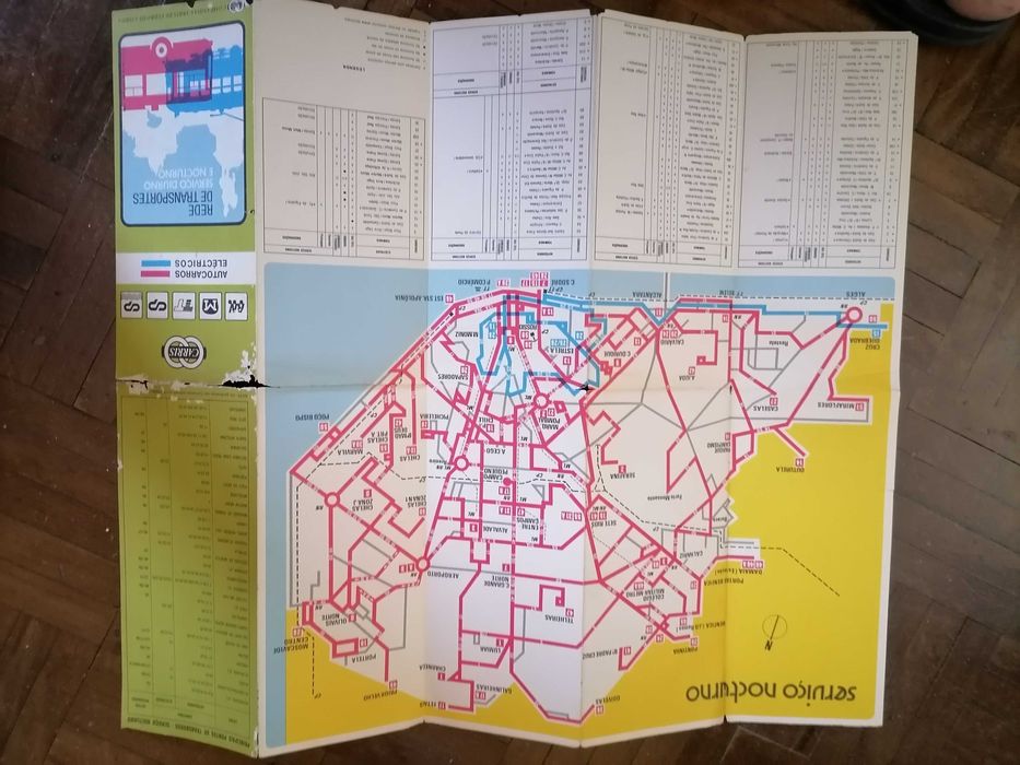 CARRIS Mapa Rede de Transportes Autocarros e Eléctricos 1990