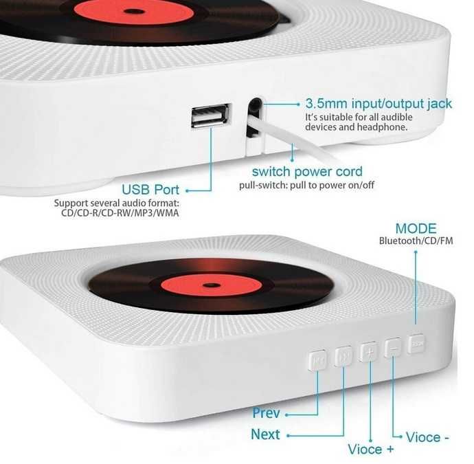 przenośny odtwarzacz CD bluetooth MP3 FM USB AUX pilot HiFi