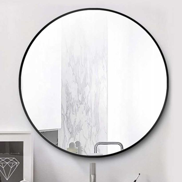 Nowoczesne LUSTRO OKRĄGŁE Ścienne Loft Rama 80cm Czarne (OKAZJA)