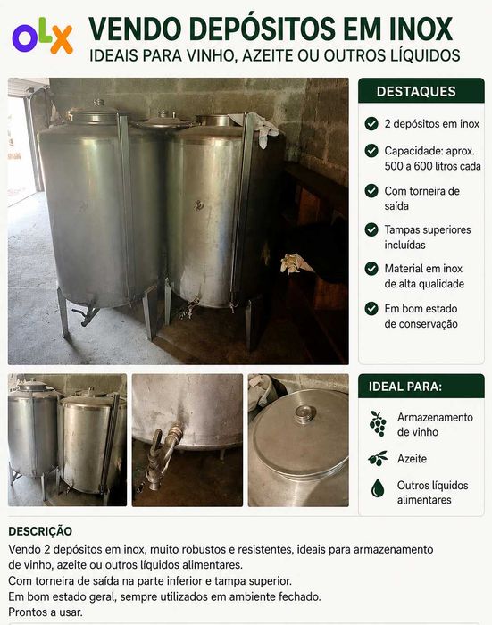Depósitos em inox