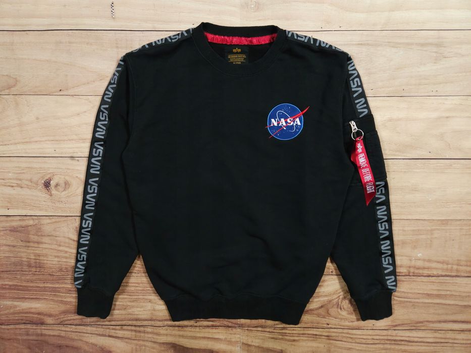 ALPHA INDUSTRIES Bluza Crewn Neck Czarna Logowana r. S