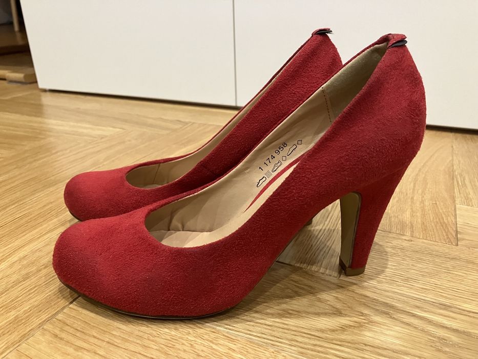 Buty na wysokim obcasie, czerwone, zamszowe, Graceland, rozm. 37