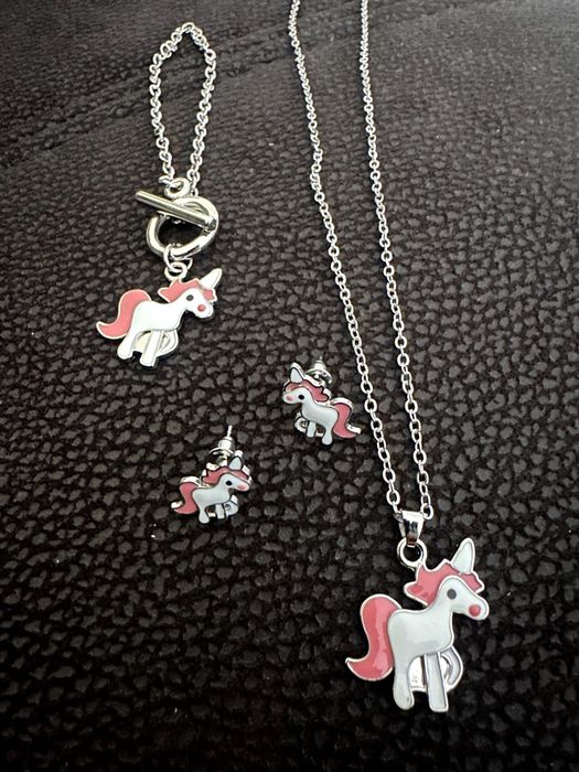 Colar + Pulseira + Brincos (Lilás ou Rosa) "Unicórnio" NOVO