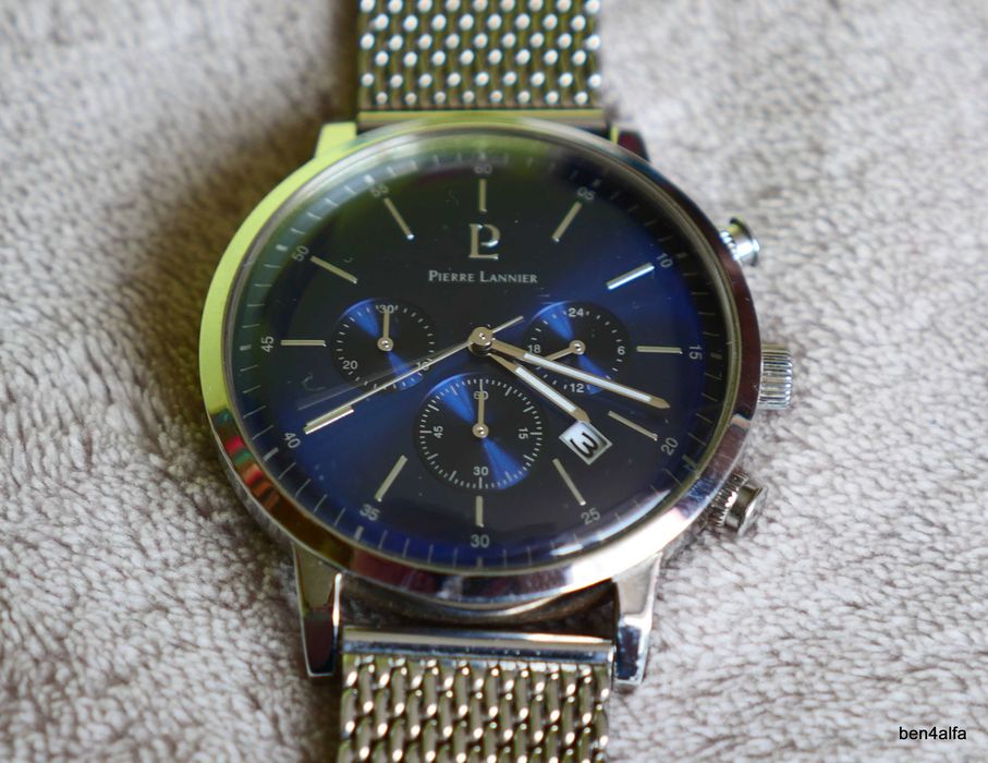 Męski zegarek Pierre Lannier, chronograf, bransoleta i pasek skórzany