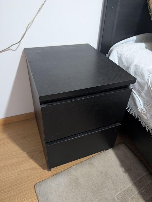 Conjunto Quarto Completo (Cama, Mesas de Cabeceira e Cadeira) - Preto