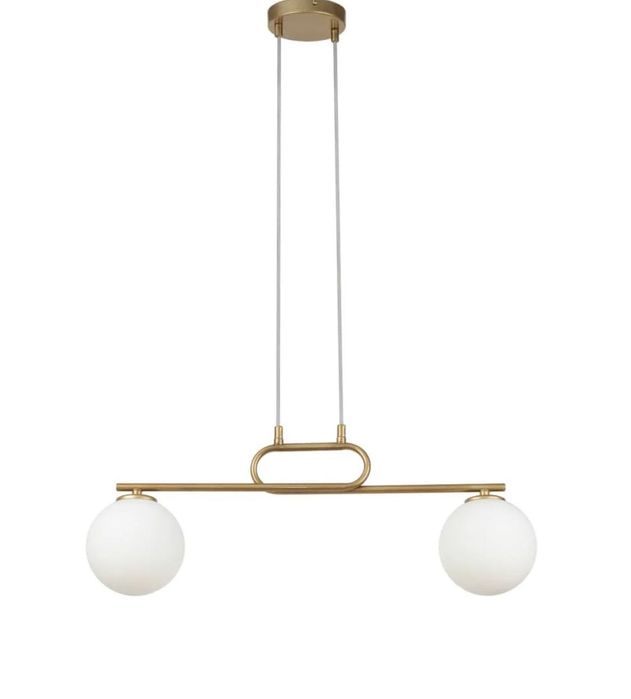 Złota Lampa Wisząca Nowoczesna Białe Szklane Kule TES 2 33632 SIGMA